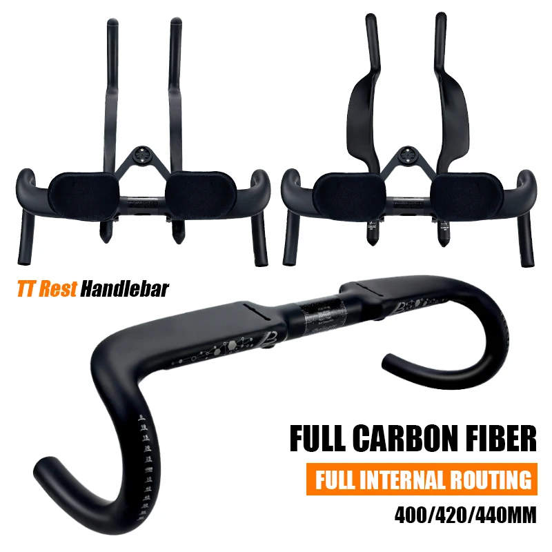 Image of BALUGOE Vollständig Intern Verlegter Fahrradlenker 400/420/440mm TT-Restlenker aus Carbonfaser 31,8mm Fahrradlenker