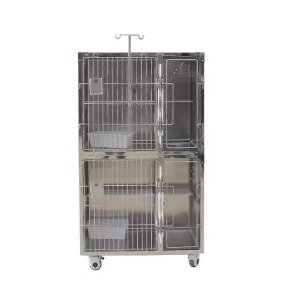 High Quality Veterinary Movable Animal Cages 2 Layers Stainless Steel Cat Breeding Cage For  Pet Store