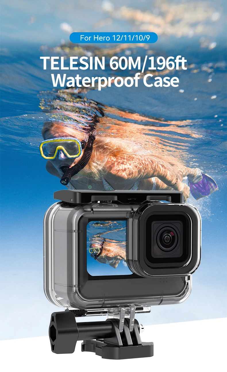 Custodia Protettiva TELESIN Per GoPro Hero 12/11/10/9 – In Acrilico Resistente E Impermeabile