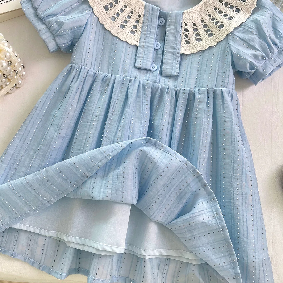 2025 Girls' Dress Summer Fashion Baby Kids Short sleeved Princess Dress Children's Personalized Hollow Doll Neck Dresses