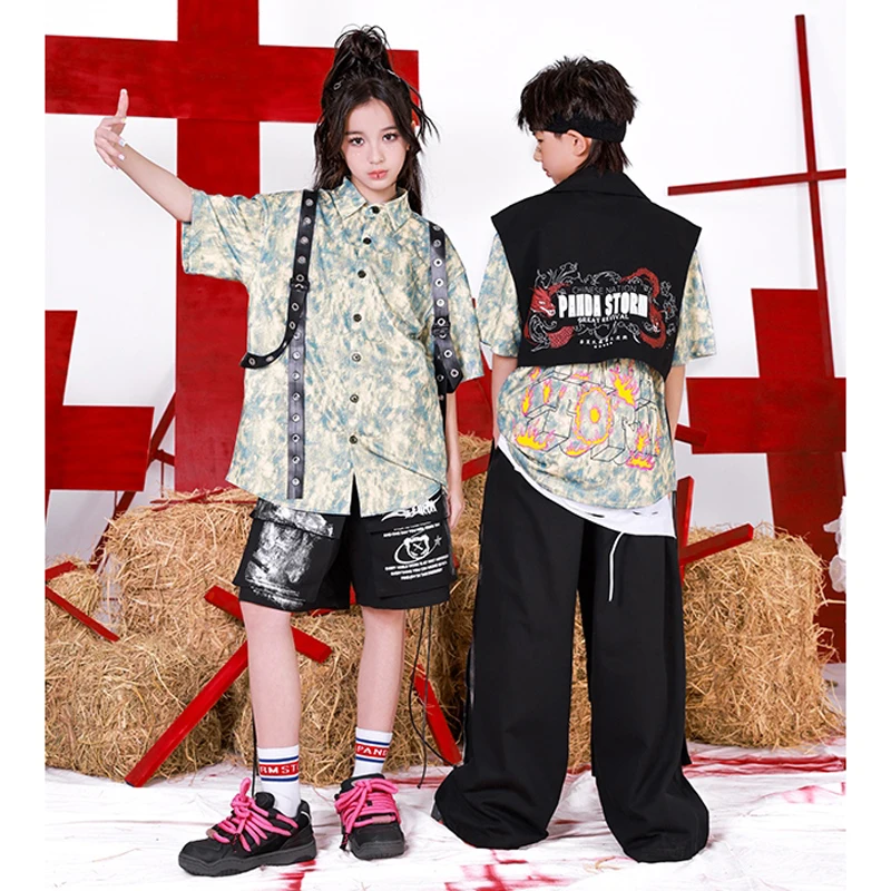 Kinder Hip Hop Dance Kostüm Jungen Street Dance Kleidung Kurzarm Hemd Hiphop Hosen Mädchen Konzert Laufsteg Show Outfits L15487