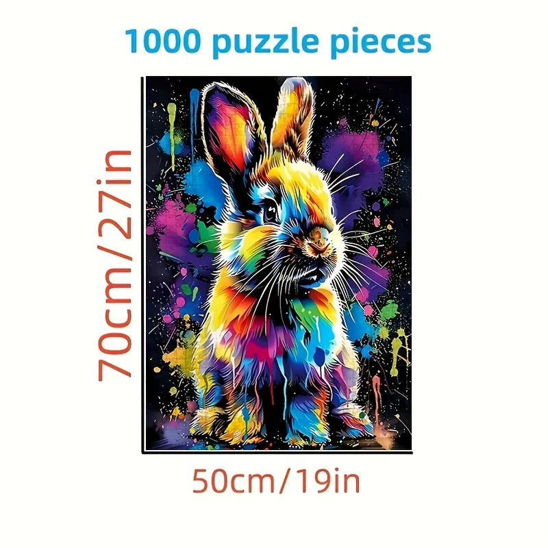 

1000 шт. красочная игра-головоломка с кроликом-яркое абстрактное искусство с белым фоном, сложная деятельность «сделай сам» для взрослых и семьи