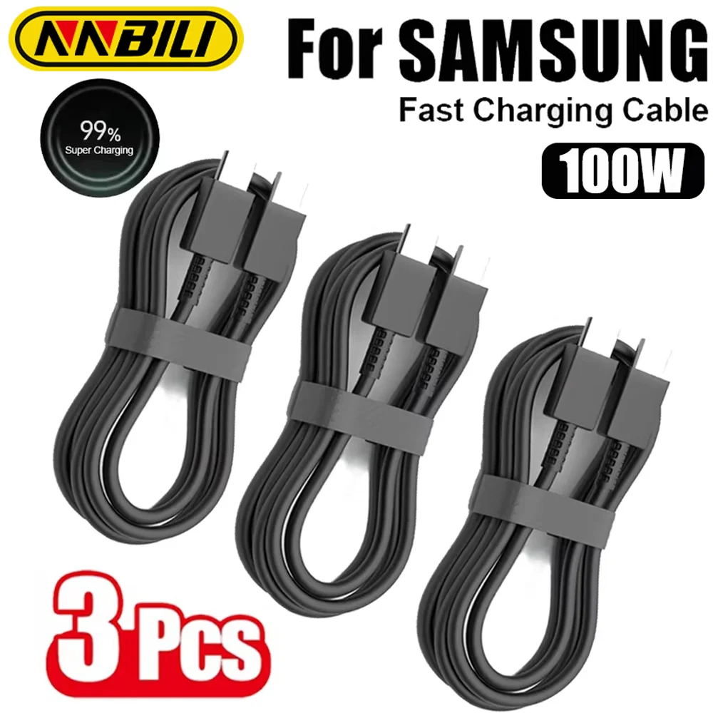 

Кабель для быстрой зарядки NNBILI 3 шт., PD 100 Вт, USB-C на USB-C, для Samsung Galaxy S22 S23 S24 S25 S26 Note Ultra A53 A54, кабель для зарядки и передачи данных