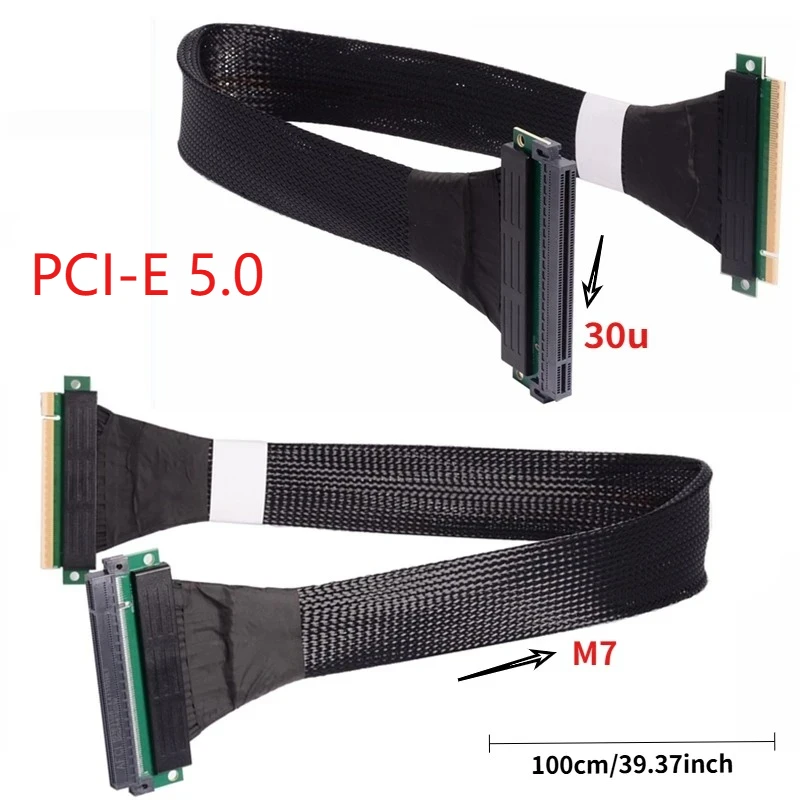 

PCIE X16 5.0 Graphics Video Card Extension Cable PCI Express 5.0 16x Server Grade Full Speed 100cm Riser Cable for High-End GPUs