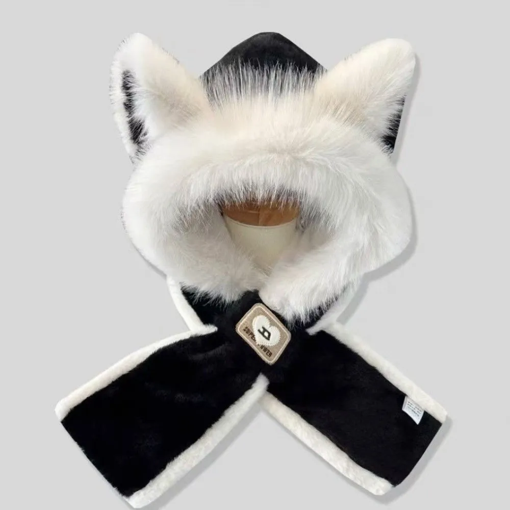 New Fox Ears Integrated Hat Scarf Set Warm Windproof Neck Warmer Coldproof Ear Protection Hat Women