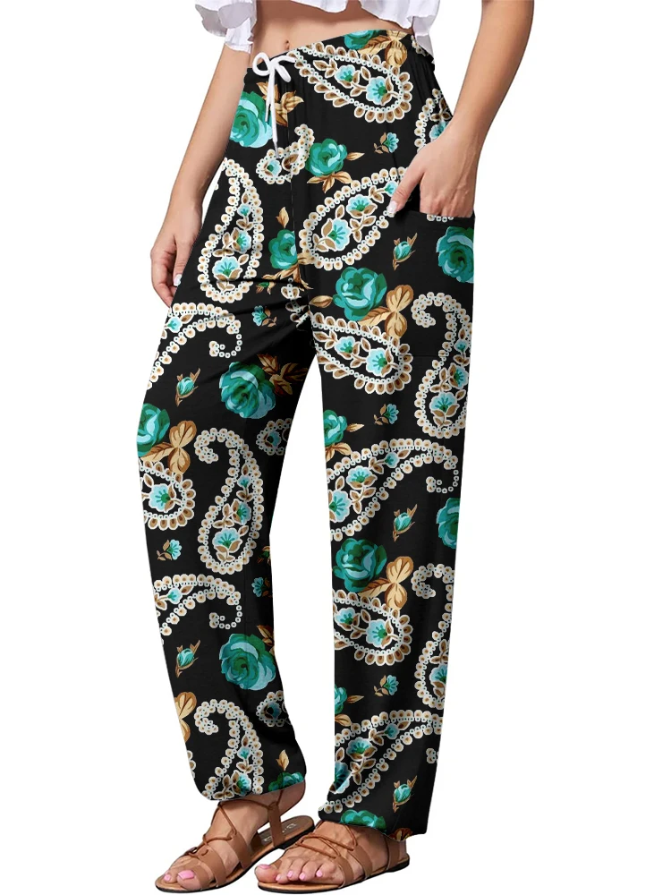 

Flowing Bohemian festival summer casual fashion loose sweatpants avant-garde retro floral print women's harem pants