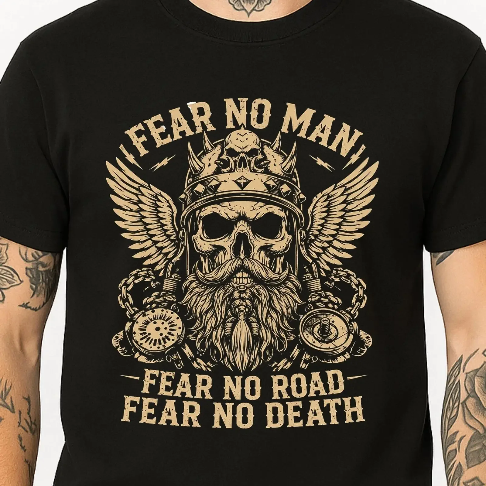 Skull King Wings T Shirt Fear No Man Biker Beard Crown Gothic Image 1 of 4 vintage Washed streetwear Soft Slightly