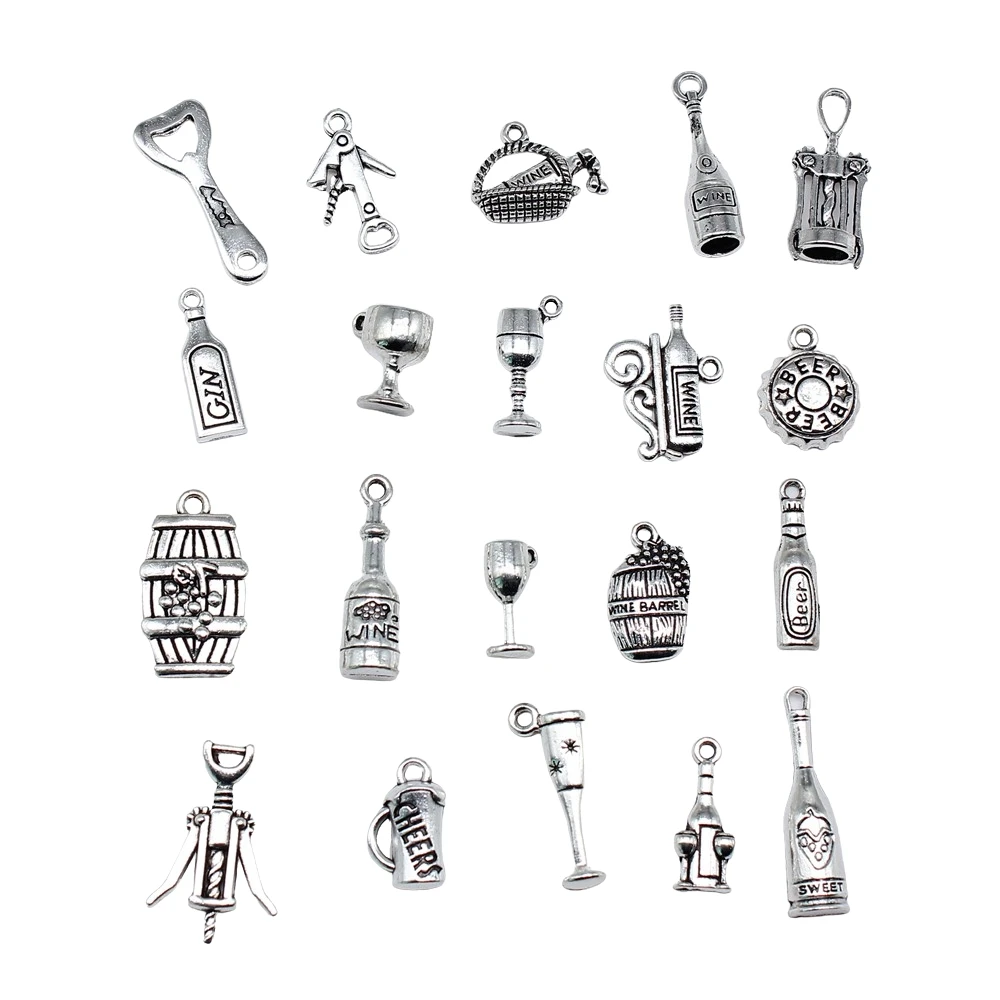 20pcs DIY Crafts Making Findings Handmade Tibetan Jewelry Beer Wine Corkscrew Bottle Opener Charms For Jewelry Making