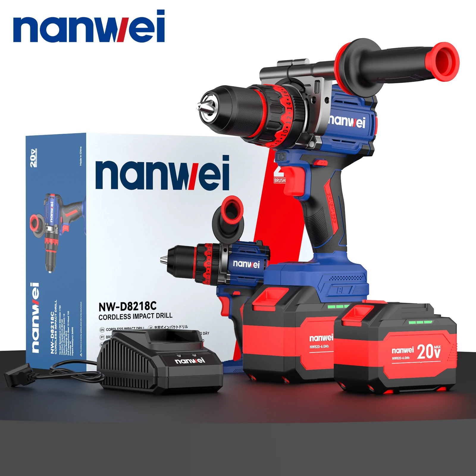 NANWEI 20V Brushless High Torque Cordless Drill 120NM Impact Screwdriver