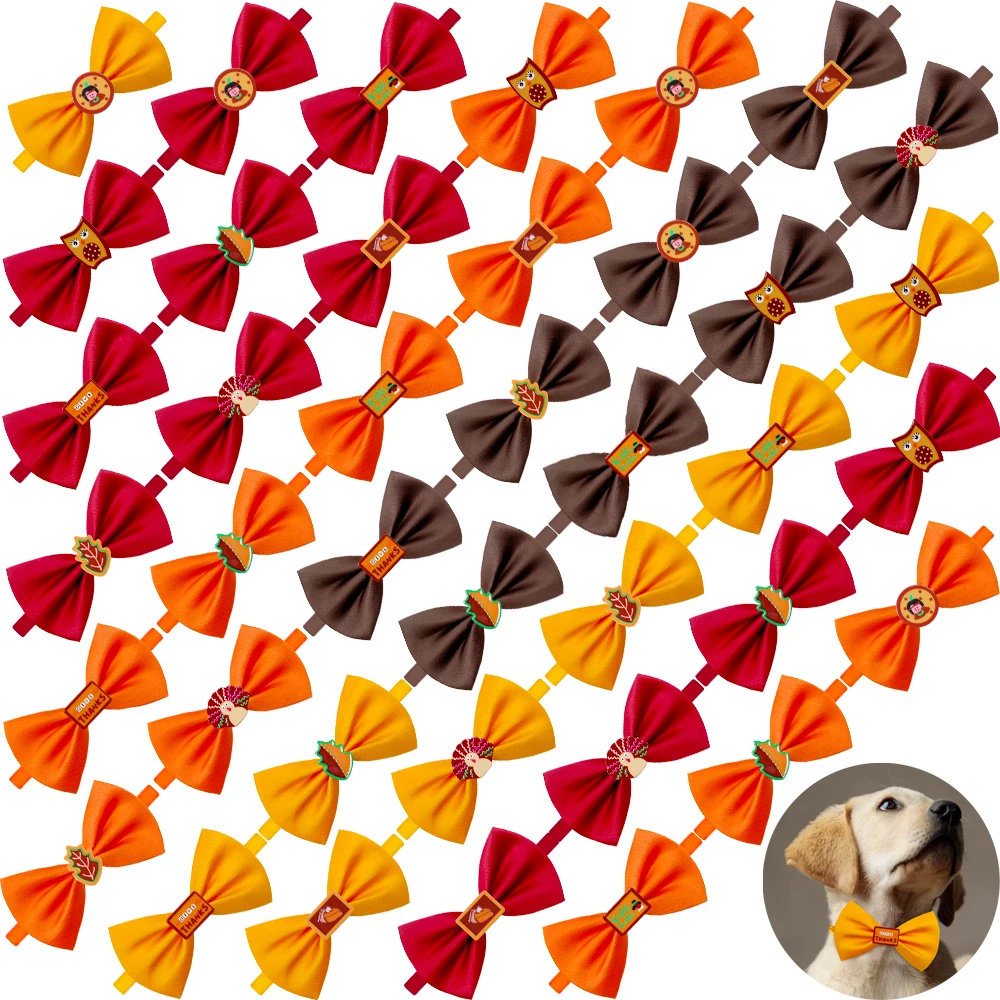 

10PCS Solid Color Dog Bow Ties For Thanksgiving Day Adjustable Dog Bowties Collars For Dogs Autumn Pet Grooming Accessories