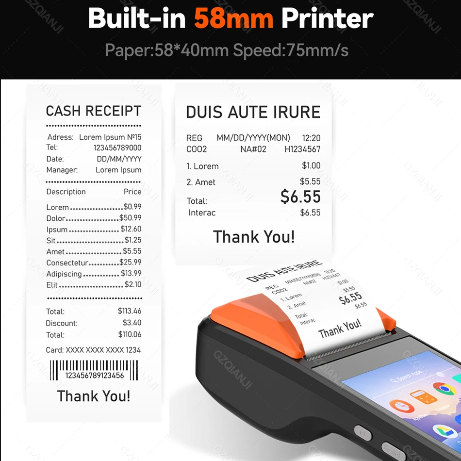 To 8.1 Android Handheld Pos Terminal PDA Bluetooth 58mm Thermal Printer Portable Camera NFC Mobile Devices E-bolate Loyverse