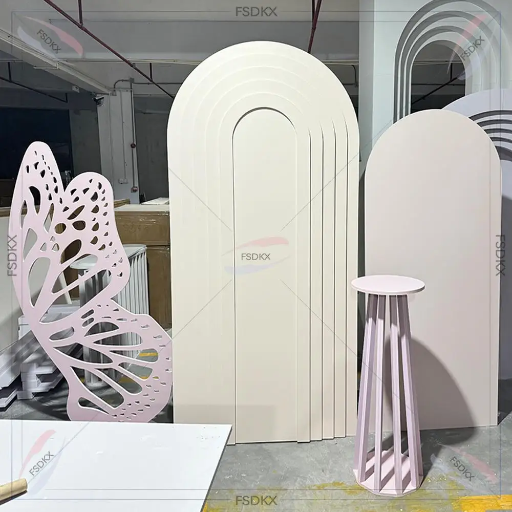 FSDKX Pink Stand Butterfly Stage Events Party Birthday Marriage 3d Arch Ripple White Backdrop Decoration Wedding