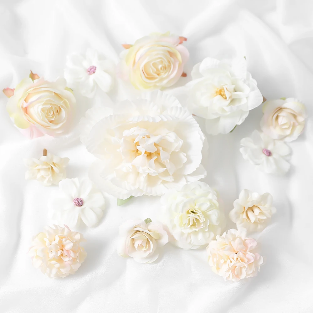 14Pcs Artificial Flowers Heads Rose Fake Flowers for Home Room Decor Garden Wedding Party Decoration Outdoo Craft Gifts Ornament