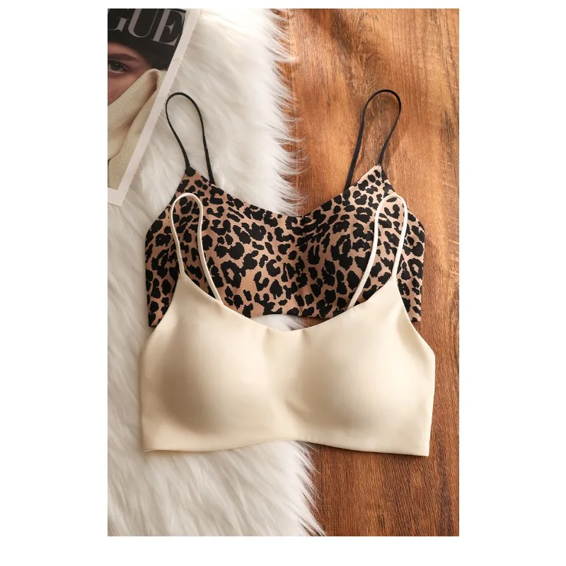 Sujetador Leopard Sin Costuras Sin Aros Realce Pecho Recoger Axilas Anticaída Espalda Bonita Uso Diario Cómodo 32-38 ABC CUP