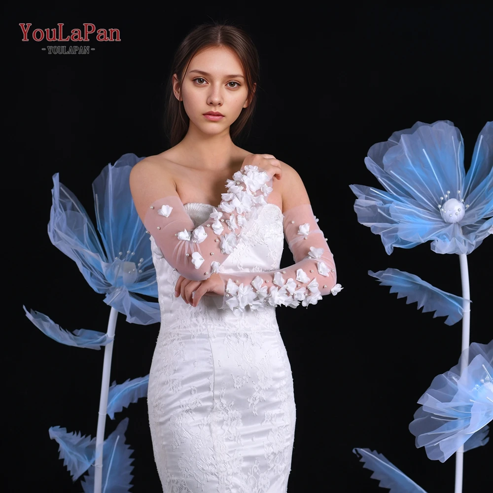 YouLaPan Cute And Playful Pearl Small Flower Ladies Detachable Gloves Nylon Material Without Five Fingers Bridal Decoration VM45