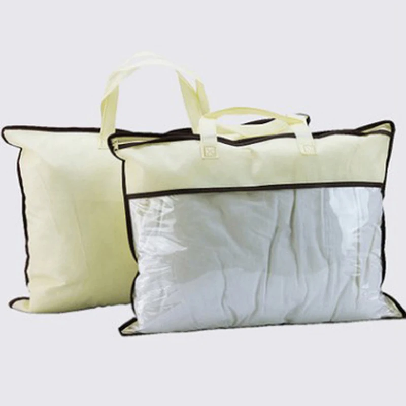 Transparent Non-woven Pillow Packed Quilt Blanket Zipper Dustproof Storage Bag Household Organizer Tote Bag Various Sizes