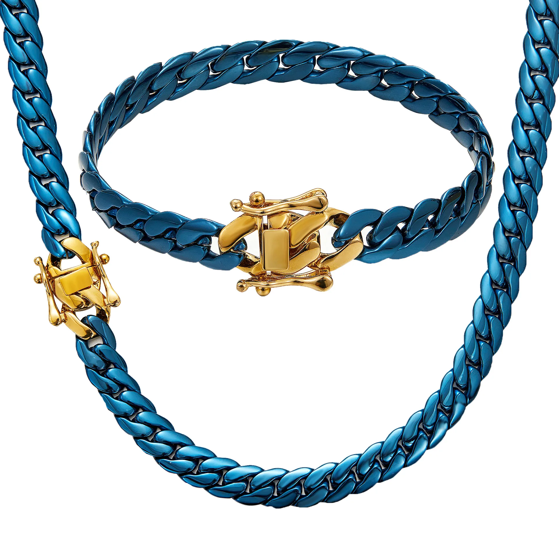 

9.6mm New Men's Jewelry Stainless Steel Blue Whip Chain Encryption Chain Necklace Neck Chain Collar