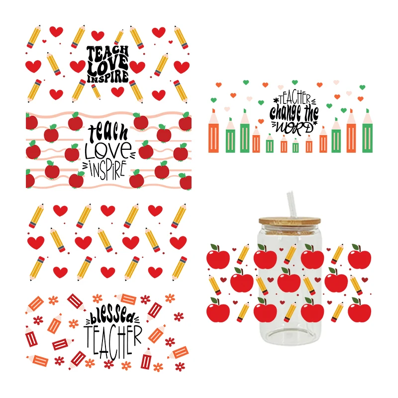 UV DTF Transfers Stickers, 16oz, Cup Wraps, Teacher's Day Printed for DIY Glass, Ceramic Metal Leather, Etc D2469