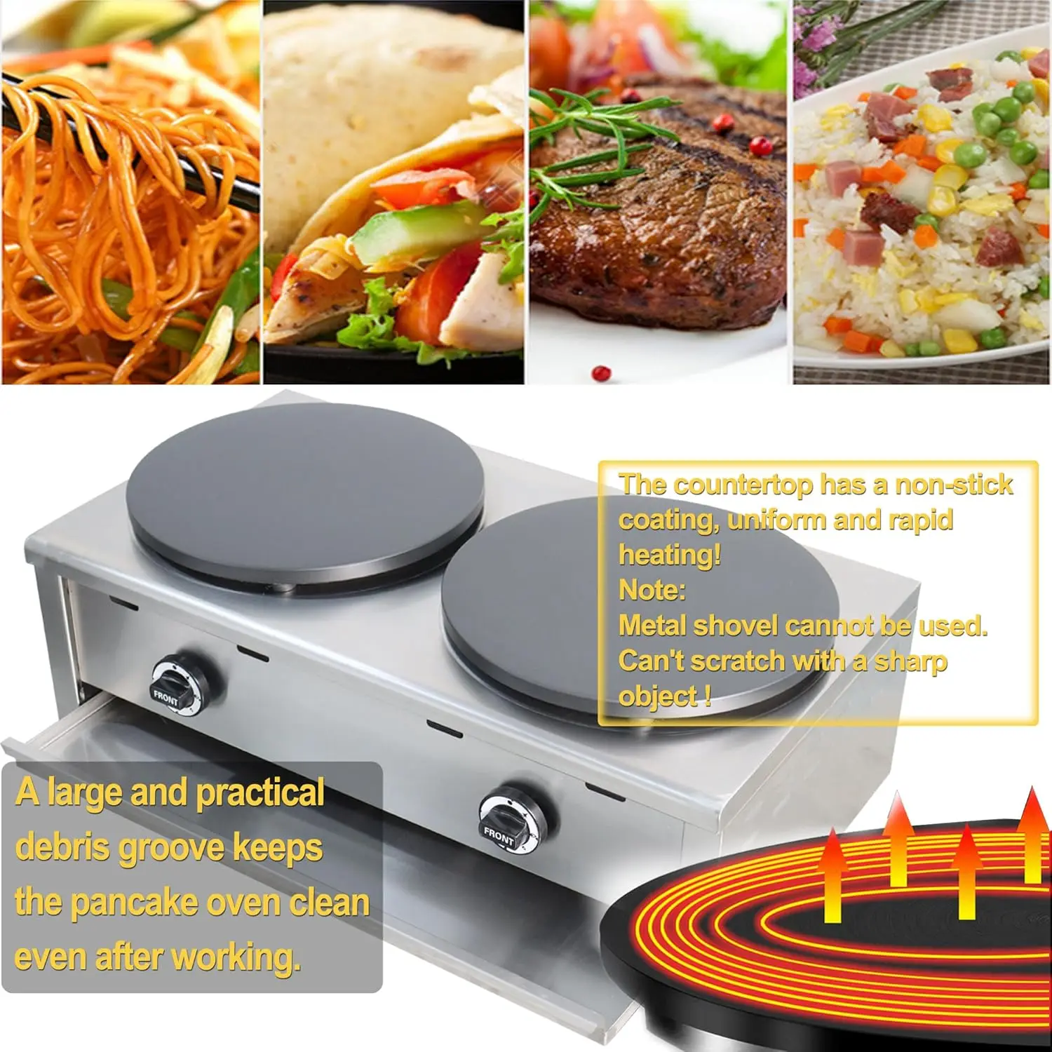 Double Burner 15.75" Commercial Pancake Maker Natural Gas 2000Pa Nonstick Crepe Maker Pancake Griddle Machine