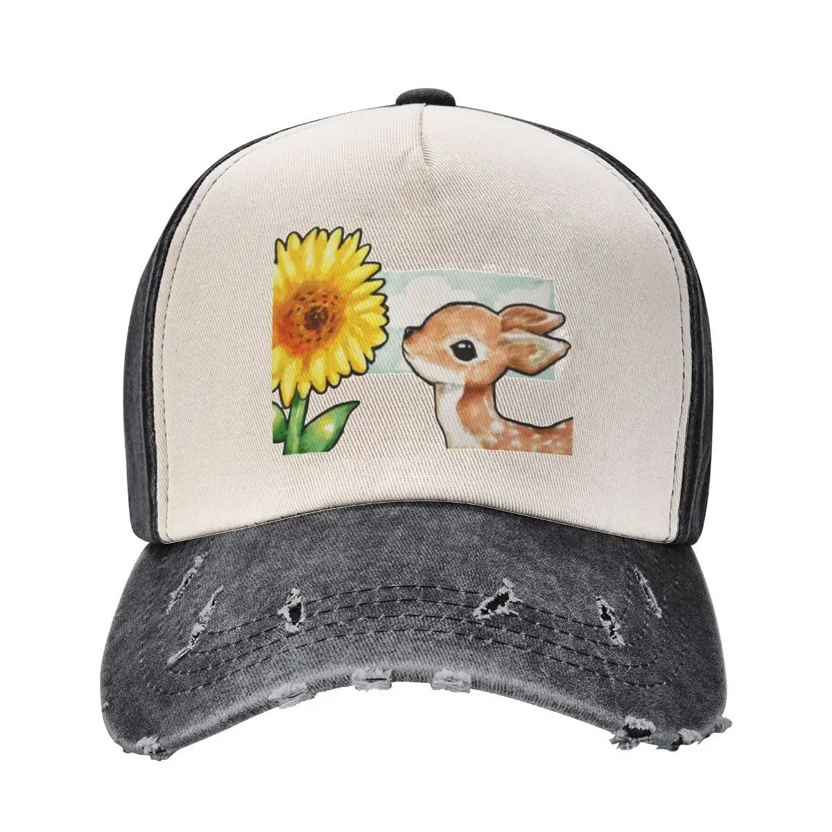 Cute Deer and Sunflower Painting Baseball Cap fashionable funny hat Beach Golf Cap Caps For Men Women's