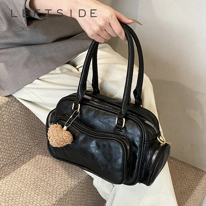 

LEFTSIDE Small PU Leather Shoulder Bag for Women 2024 Winter New Fashion Handbags and Purses Females Short Handle Crossbody Bags