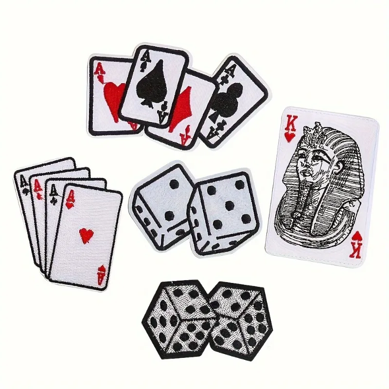 1 pcs Dice Poker Card Game Iron Patch Repair Stickers - Backpack, Shoes, and Clothing Decoration