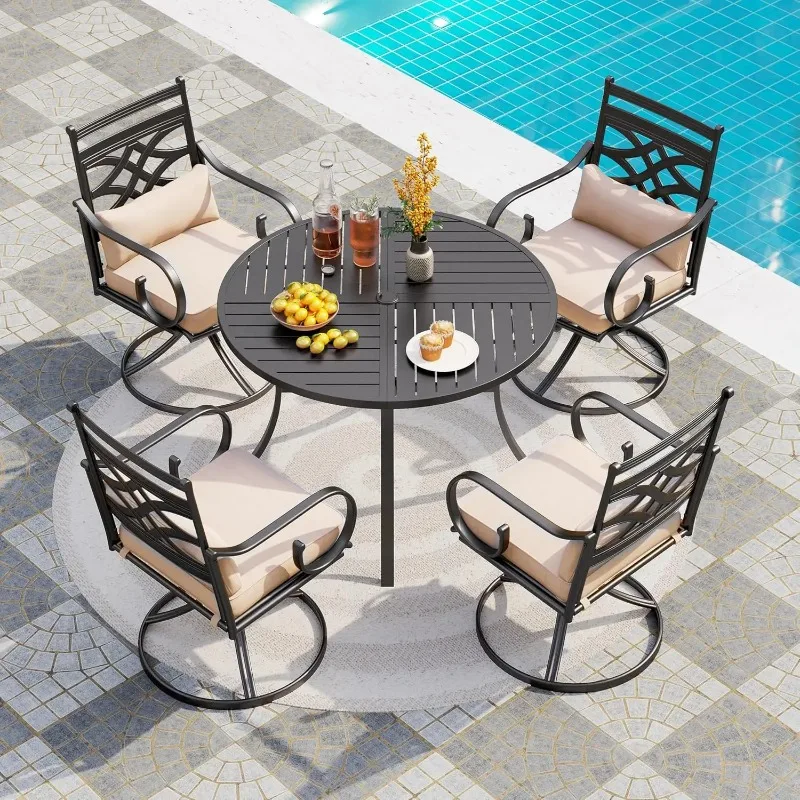 

HOT 5 Pcs Patio Dining Sets,Outdoor Table Chair Set for 4 with Outdoor Swivel Chairs and Metal Frame Steel Round Table,Out