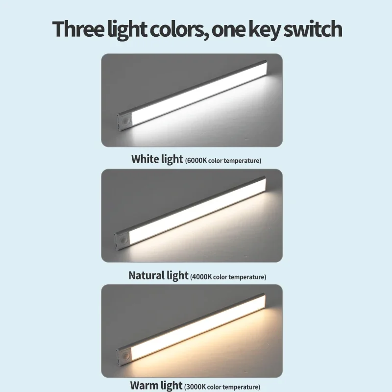 Luces LED ultrafinas de 10-60cm, luz nocturna con Sensor de movimiento, luces inalámbricas debajo del gabinete para iluminación de armario de cocina