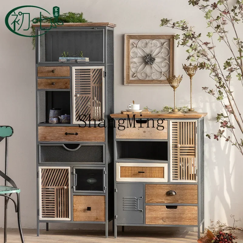 

FG industrial style dining bar wrought iron locker wabi sandy wind retro old tea storage cabinet