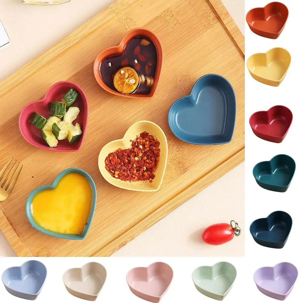 Wheat Straw Heart Shape Seasoning Dish Mini Washable Sushi Seasoning Dish Unbreakable Nordic Style Soy Sauce Dishes for Kitchen