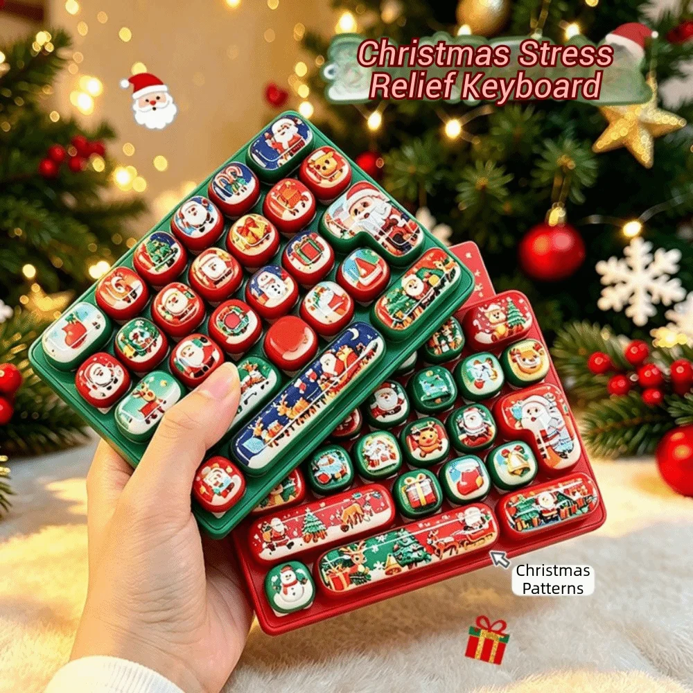 Creative 26 Key Keyboard Keychain Stress Relief Cartoon Christmas Keychain Fidget Button Decompression