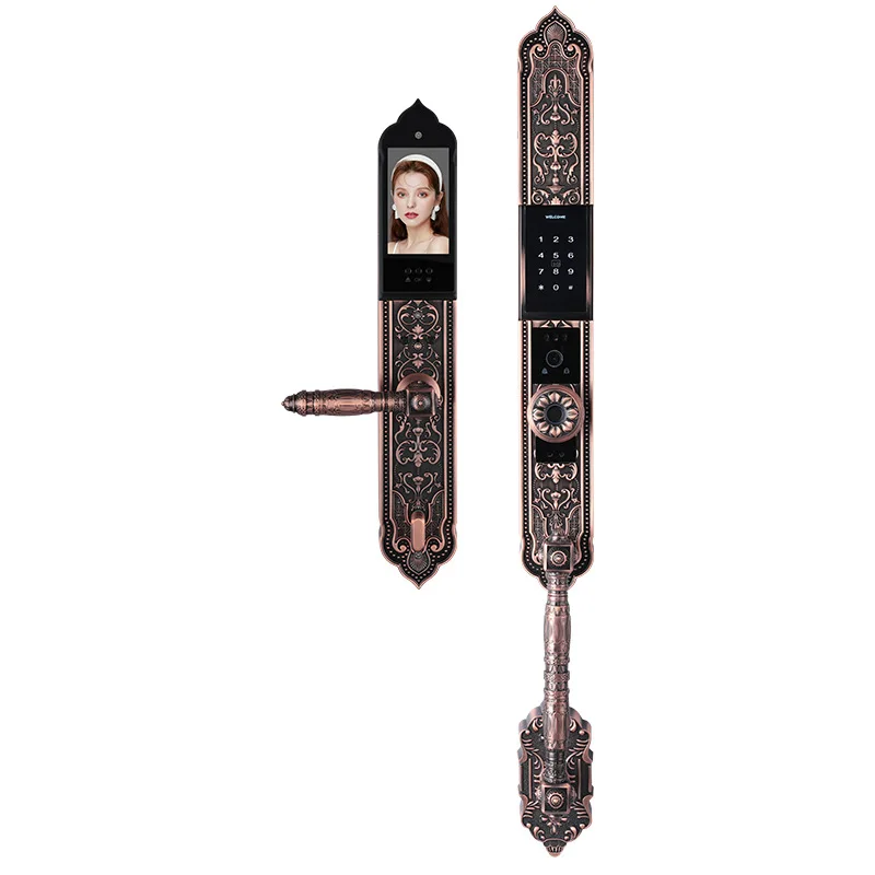 European High-End Cat Eye Smart Villa Lock 3D Fully Automatic Visual Graffiti Facial Recognition Fingerprint Wood WiFi