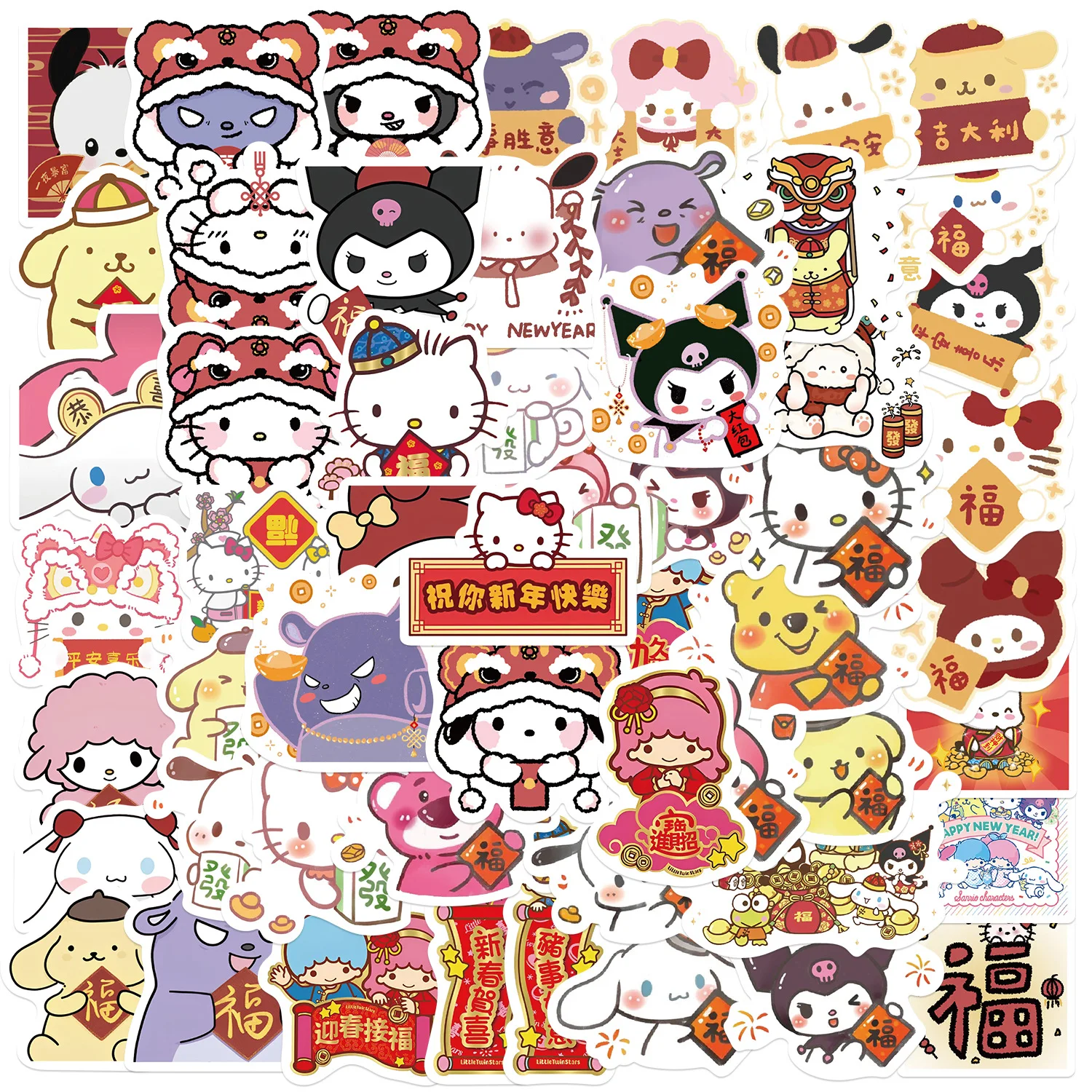 10/30/67PCS Happy New Year Cartoon Sanrio Sticker Kawaii Cute Graffiti DIY Skateboard Water Cup Laptop Waterproof Decal Kids Toy