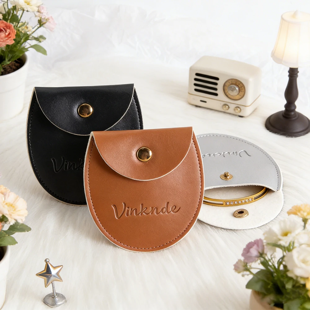 

50/100pcs PU Leather Jewelry Pouch 7.8x8.5cm Black Snap Bag Custom Logo Earring Pendant Packaging Storage Pouch Wedding Favors