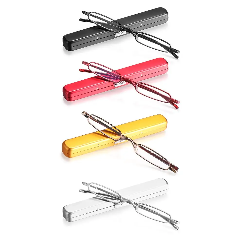 Hinge Metal Frame Presbyopic Glasses Mini Reading Glasses Blue Light Blocking with Portable Pen Clip Case Readers Eyeglasses