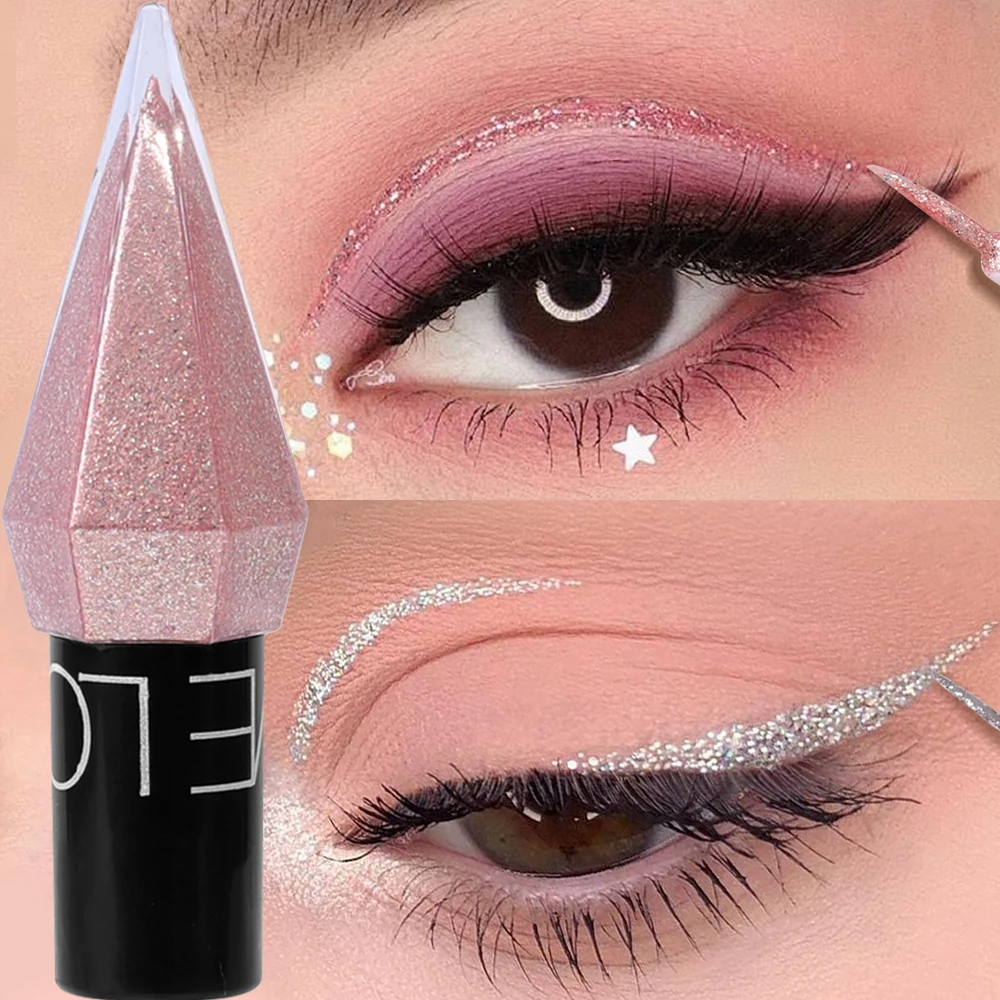 Diamentowy cień do powiek błyszczące eyelinery wodoodporne srebrne różowe złoto kolor brokatowe cekiny Eyeliner cień do powiek makijaż kosmetyki damskie