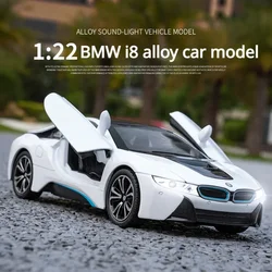 1:22 BMW I8 sports car High Simulation Diecast Metal Alloy Model car Sound Light Pull Back Collection Kids Toy Gifts