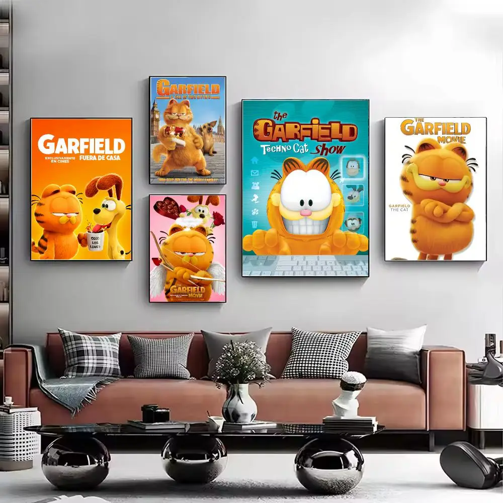 Cartoon Garfield Painting Calligraphy Stylish Canvas Poster Wall Art for Living Room Bedroom Cafe Office Home Decor Gift