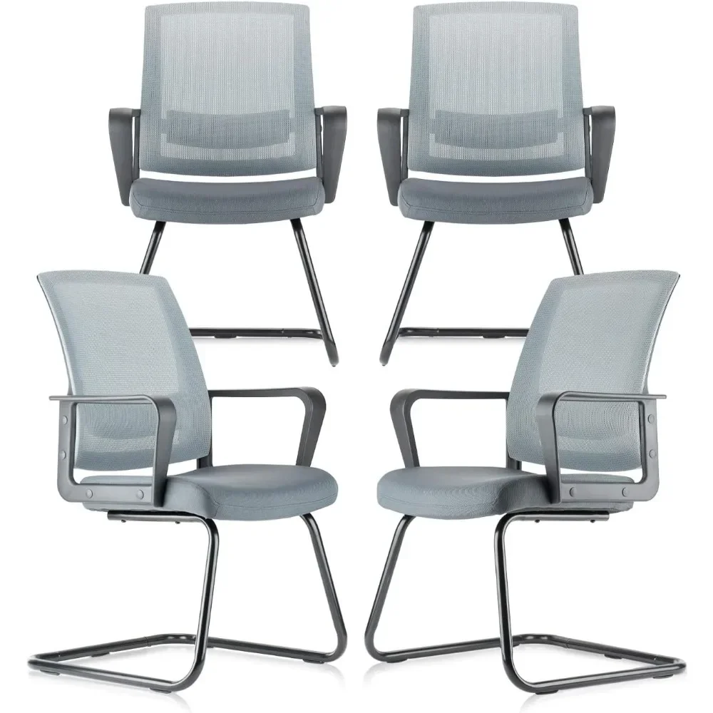 School Chair with Sled Base and Lumbar Support, Ergonomic Mid-Back Mesh Chairs Without Wheels, 4 Pack, School Chair