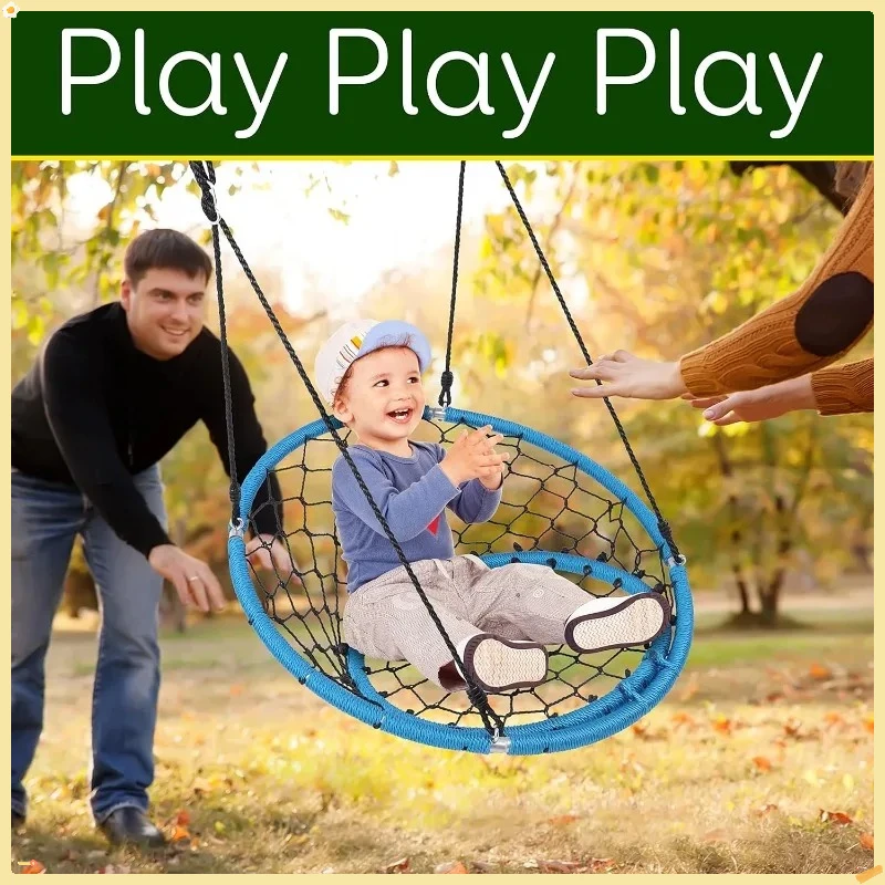 أرجوحة مقعد شبكية معلقة - أرجوحة صحن مستديرة مقاس 35.5 بوصة للأطفال، حديقة ساحة داخلية وخارجية، للأشجار ومجموعات التأرجح