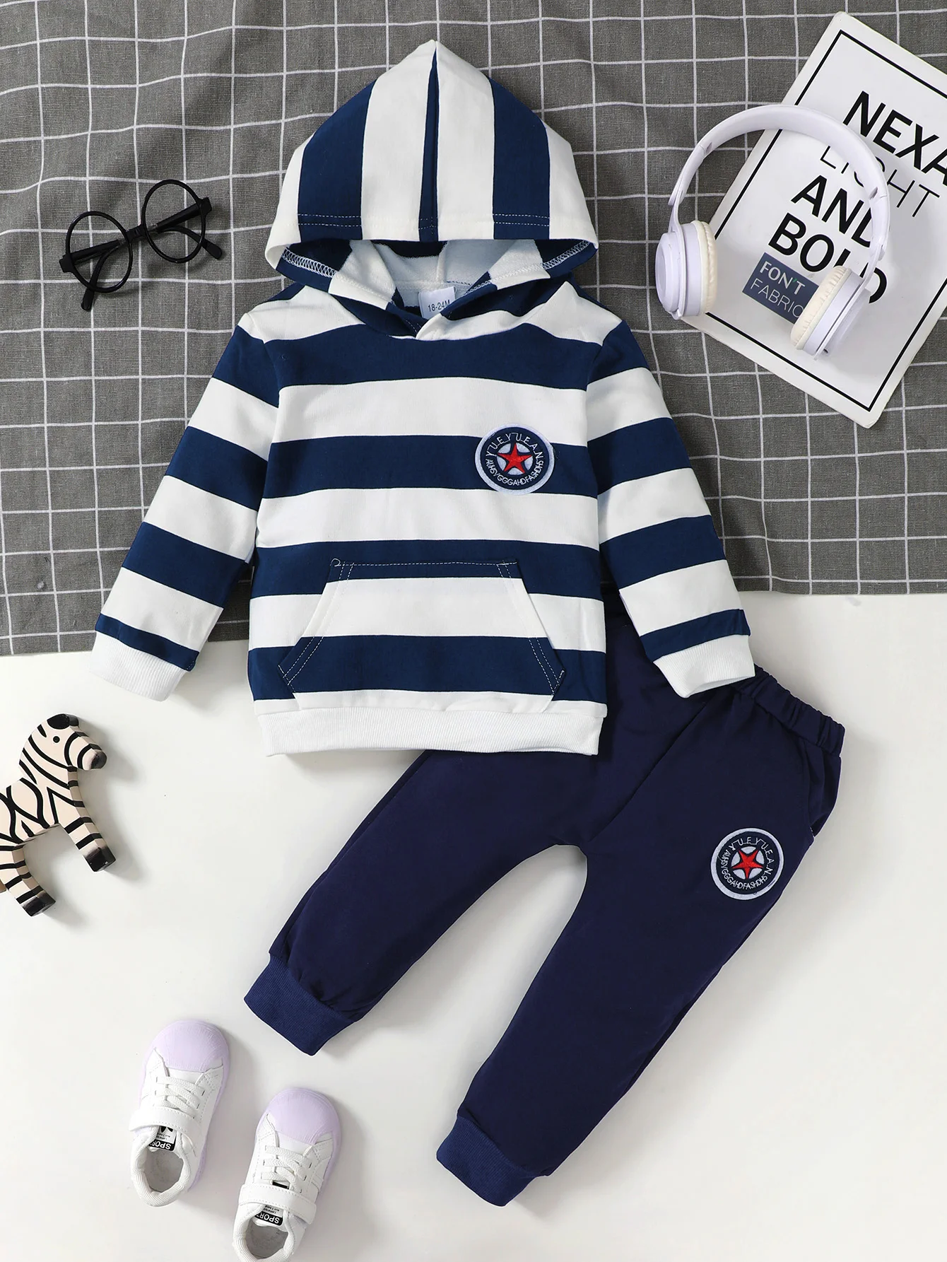 Toddler Baby Boy Fashion Summer 2PCS Outfit Striped Hoodie Sweatshirt + Jogger Pants Tracksuit Set for 0-3Y Casual Kids Wear