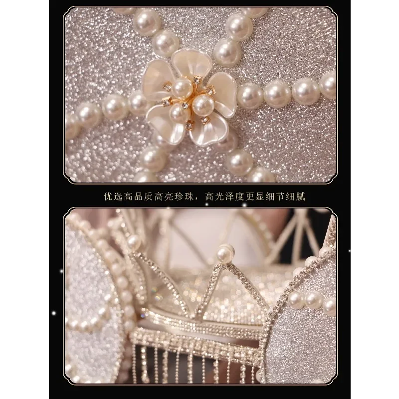 Crystal wedding shoe box pumpkin carriage hidden shoe cage rhinestone tassel bride wedding kiss game props retro luxury