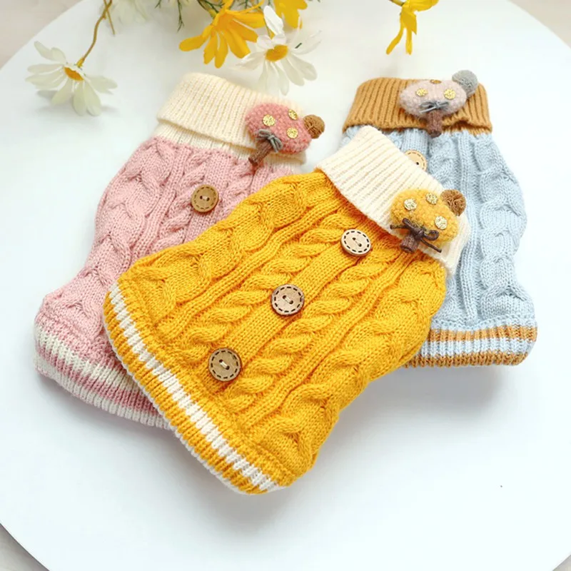 Winter Dog Sweaters Pet Clothes for Small Dogs Warm Sweater Coat Outfit for Cats Clothes Knitting Dog T Shirt Jacket 3 Colors