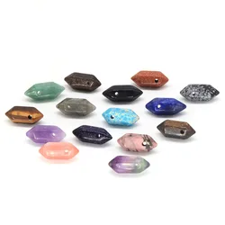 Mini varita de punto de agujero perforado Hexagonal de doble punta, piedra Natural, cristal curativo, manualidades para hacer colgantes, regalo de encanto de joyería