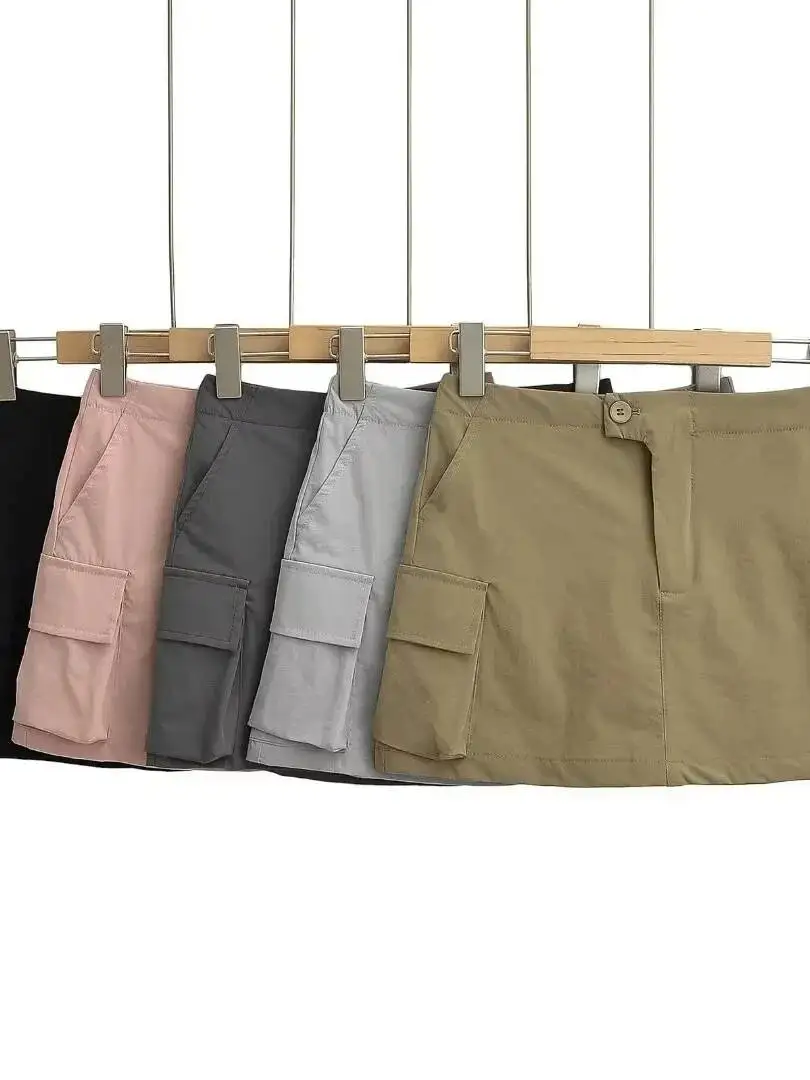 2026 Summer New Spicy Girl Style Sexy Workwear Skirt  3D Pocket Design Sense A-line Short Skirt Wrap Buttocks Slim Solid DJGD