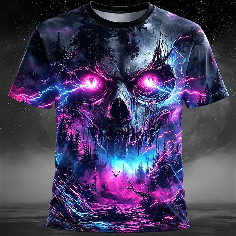 Halloween Horror Skull Graphic 3D Print Tee For Men Clothing Flame Skull Vacation Party Casual Streetwear Short Sleeve Harajuku