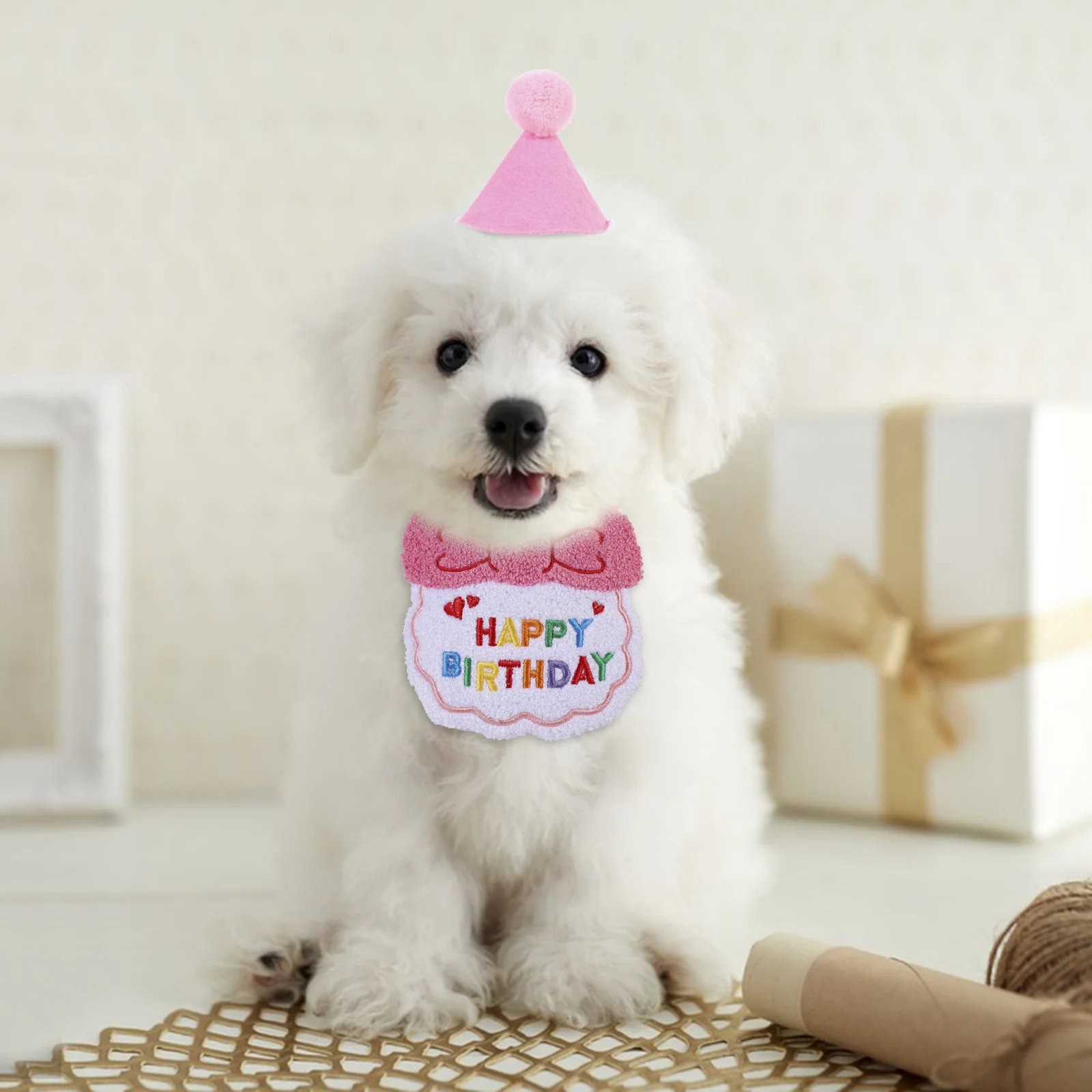 

1Set Pet Birthday Hat Bandana Costume Adjustable Size Durable Comfortable Dog Cat Birthday Party Supplies Photo Taking