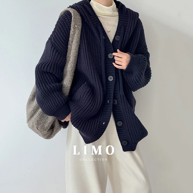 

LIMO 2025 Ретро вязаный кардиган, свитер, пальто, женская повседневная акриловая хлопковая ленивая шикарная верхняя одежда на осень-зиму, повседневная уличная одежда