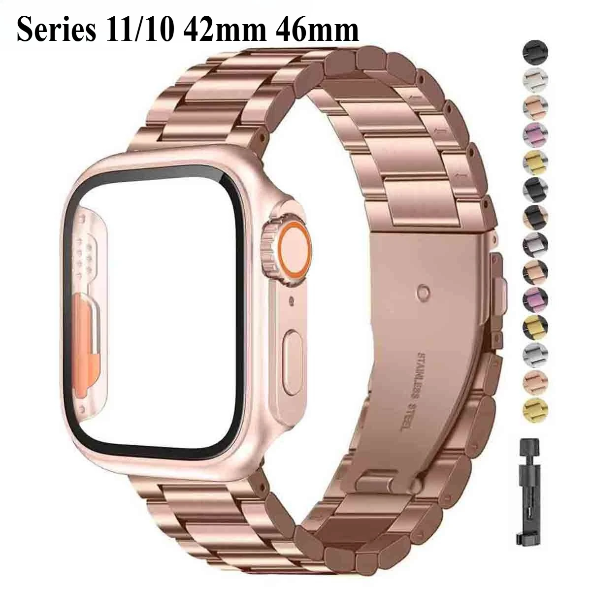 Change To Ultra Case+Strap For Apple Watch Band 46mm 42mm 44mm 45mm 41mm 40mm Metal Stainless steel belt for iwatch 11 10 9 8 7