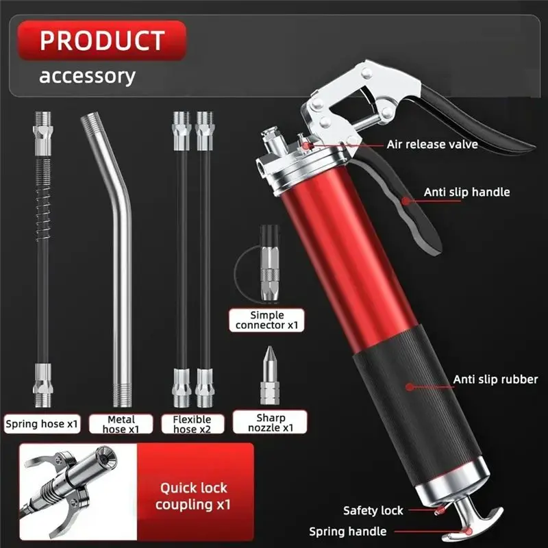 Mar.Manual Pistol Grip Grease Gun Set Aluminum Alloy Mini Grease Gun High-Pressure Pumping 7000PSI Grease Filling